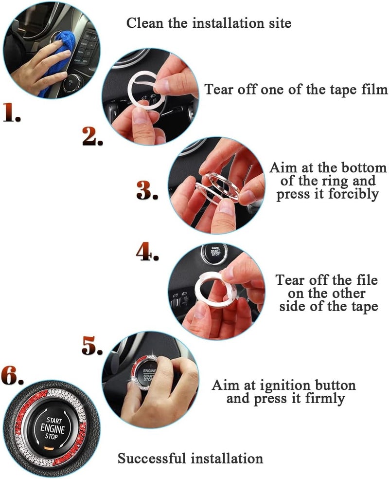 ToBeQueen White and Red Bling Push to Start Button Ring Emblem Sticker, Crystal Diamond Rhinestone Start Buttone Cover Car Decor, Red and White Car Accessories for Women - Image 5